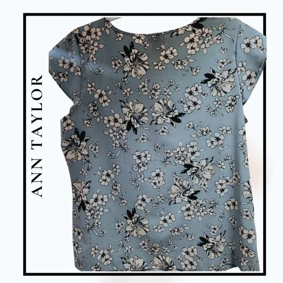 Ann Taylor Soft Blue Floral Cap Sleeve Blouse – Size L - Picture 3 of 5